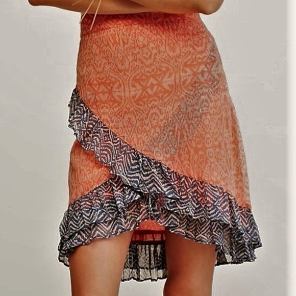 Free People Dresses & Skirts - NWT Free People Red Wrap Around Mini Skirt Size 12